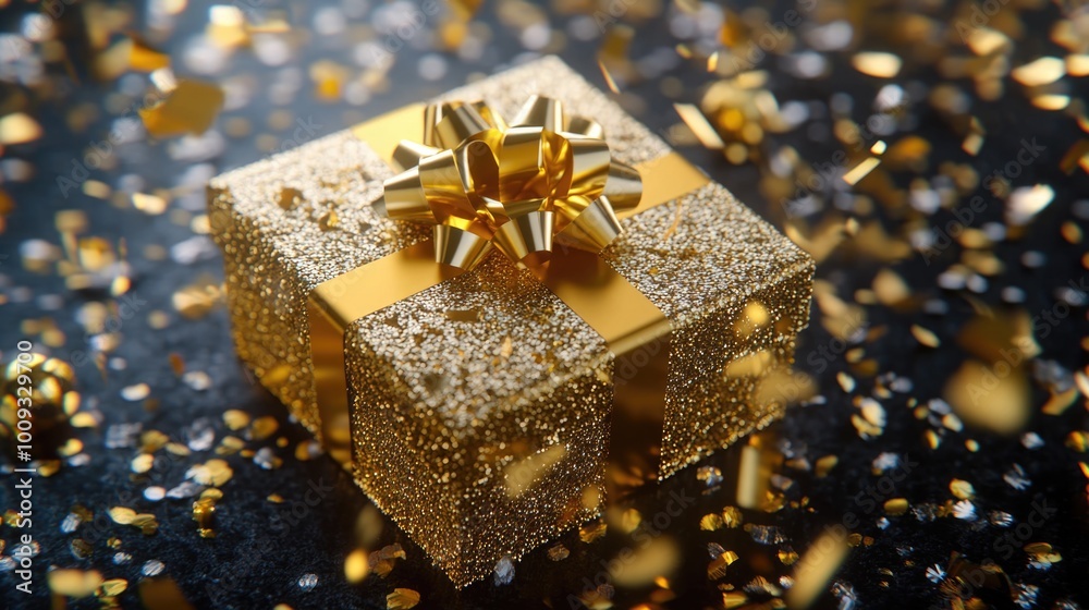 A beautiful gold gift box with a red bow on top, perfect for presenting small gifts or treats A beautiful gold gift box with a red bow on top, perfect for presenting small gifts or treats