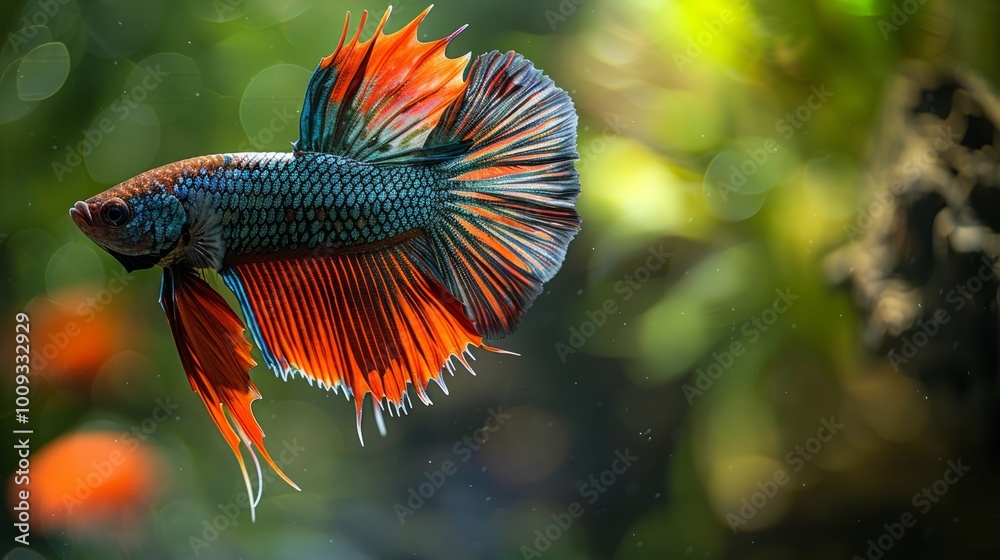 A colorful Siamese fighting fish, also known as a Betta, swims gracefully through the water with its fins flowing behind it. A colorful Siamese fighting fish, also known as a Betta, swims gracefully through the water with its fins flowing behind it.