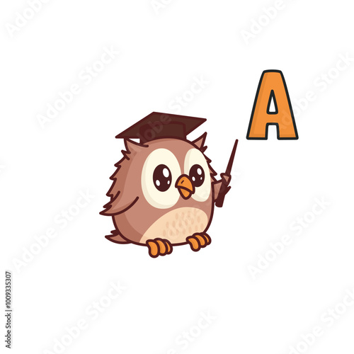 Cute owl vector print  for children's educational books