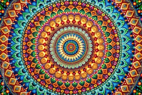 Intricate Circular Pattern Design with Vibrant Colors and Symmetrical Shapes for Creative Projects