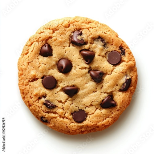 A single chocolate chip cookie confectionery biscuit sweets.