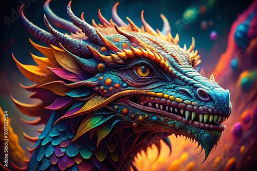 Intricate Dragon Face Drawing with Detailed Scales, Fierce Expression, and Artistic Flair in Ink