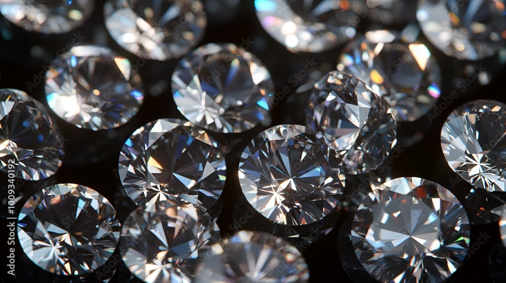 Close-Up of Sparkling Faceted Crystals with Reflective Surfaces and Warm Light Reflections Creating a Mesmerizing Abstract Background.