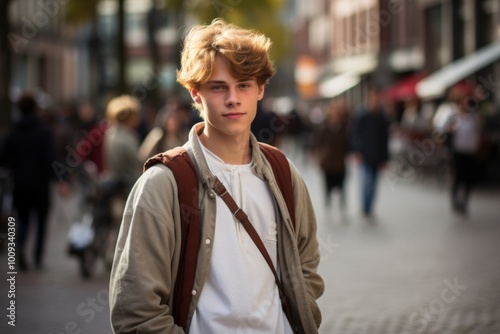 A young man with a backpack