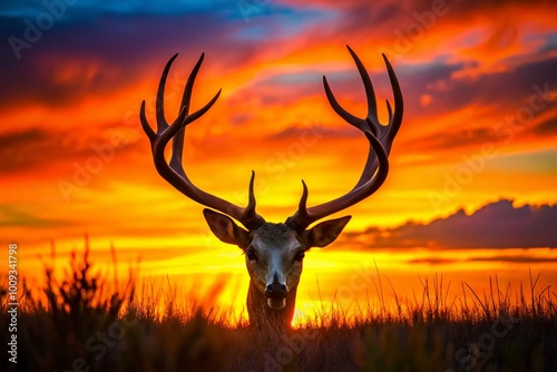 Wallpaper Mural Intricate Mule Deer Skull Silhouette Against a Gradient Background for Nature and Wildlife Themes Torontodigital.ca