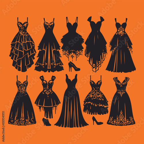 Set of woman dress silhouette vector