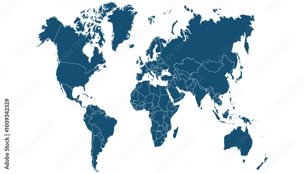 Obraz premium World map. Blue modern vector map. Silhouette map.