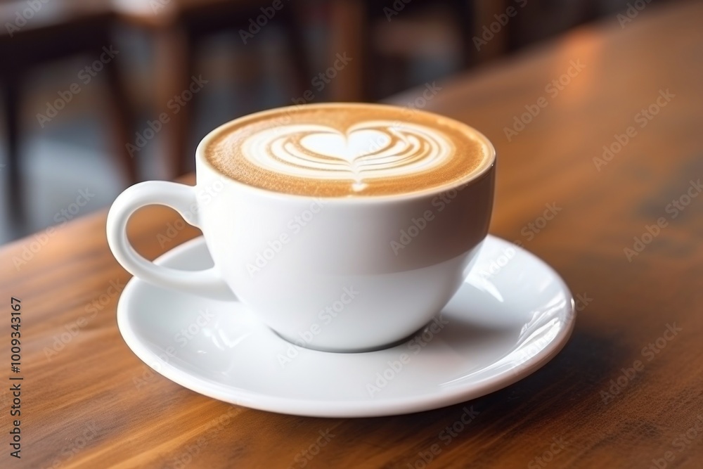Obraz premium Coffee cup latte drink table.