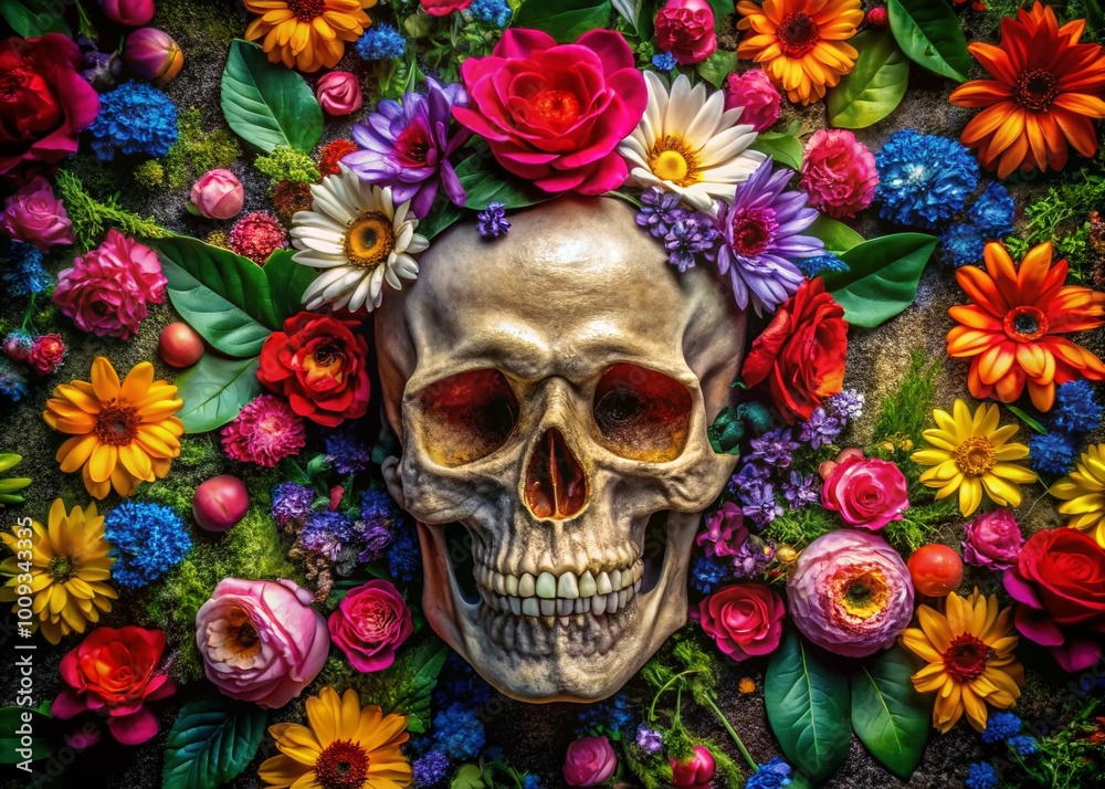 Intricate Skull and Flowers Drawing Combining Nature's Beauty with the Symbolism of Mortality Intricate Skull and Flowers Drawing Combining Nature's Beauty with the Symbolism of Mortality