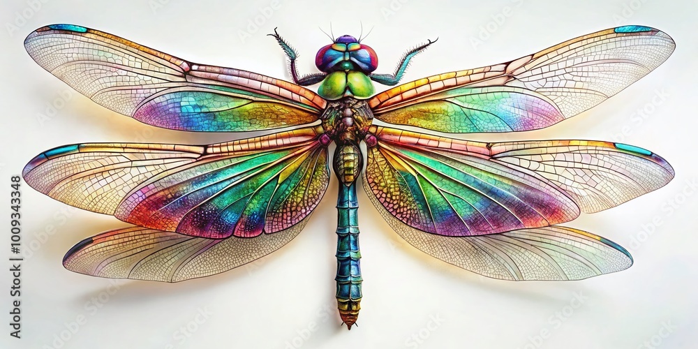 Fototapeta premium Intricate Sketch of a Dragonfly with Detailed Wings and Body on a Blank Background for Art Lovers