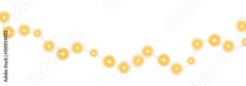 Festive Christmas light gold garlands. Set of golden Christmas glowing garlands. Decor element for postcards, invitations, backgrounds, business cards. Winter new collection 2024. PNG.