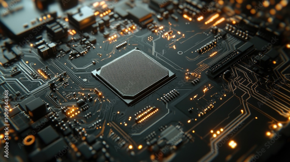 A detailed view of the internal components of a computer's main circuit board A detailed view of the internal components of a computer's main circuit board