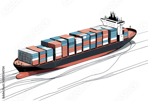 Container Cargo Ship Illustration with Containers