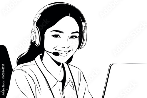 Smiling Female Customer Service Representative at Workstation