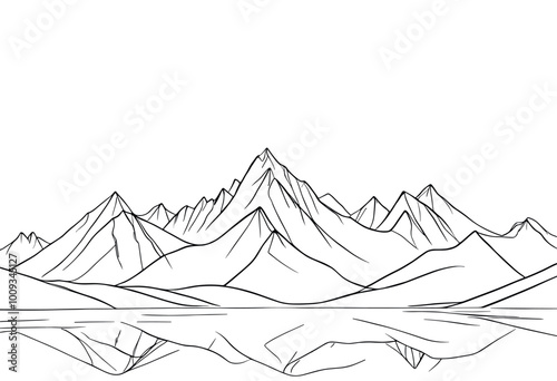 Obraz na płótnie Mountain Landscape with Lake in Simple Line Art w salonie