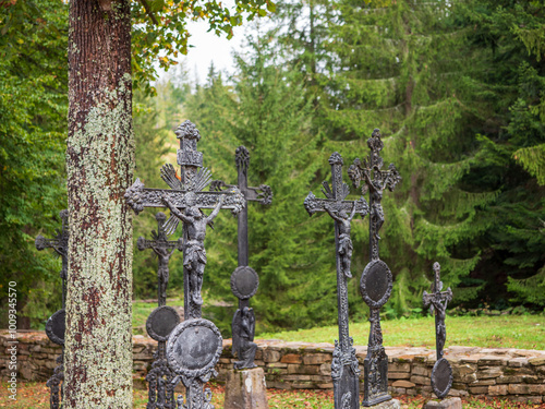 The cemetery with metal crosses in the open-air museum in Nova Bystrica represents cemeteries in Kysucie at the beginning of the 20th century. photo