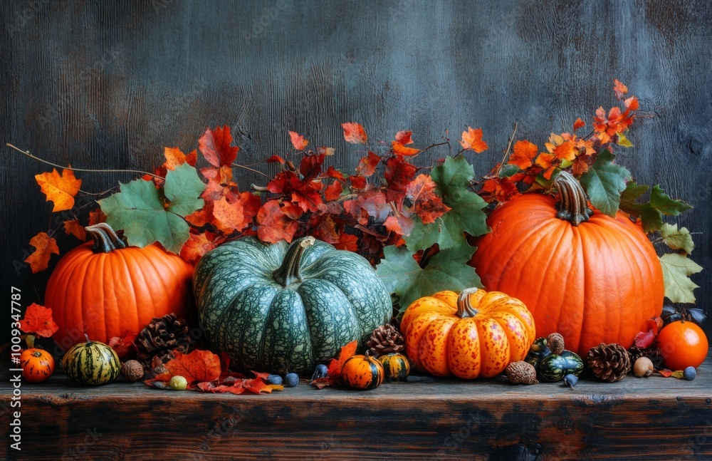 rustic autumn table setting featuring pumpkins, gourds, vibrant fall foliage for a cozy dining atmosphere rustic autumn table setting featuring pumpkins, gourds, vibrant fall foliage for a cozy dining atmosphere