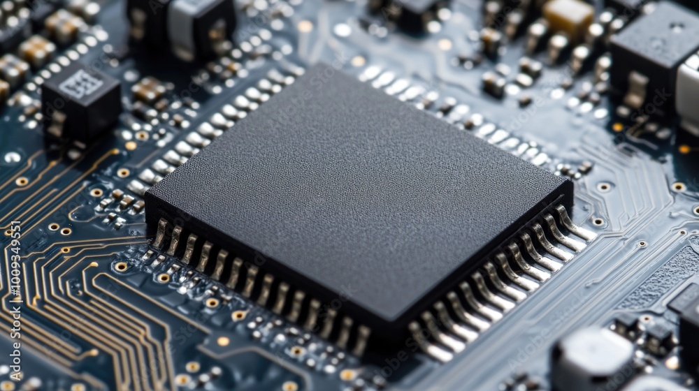 High-definition image of a computer chip on a motherboard High-definition image of a computer chip on a motherboard