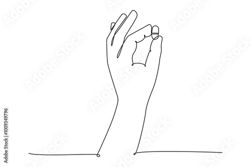 Single one line drawing patient hand holding capsule or pill of medicine. Medical healthcare to treat illness concept. National pharmacist day. Continuous line draw design graphic vector illustration