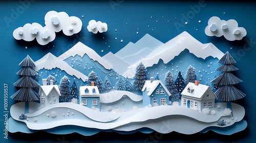 A blue sky with snowflakes and a moon