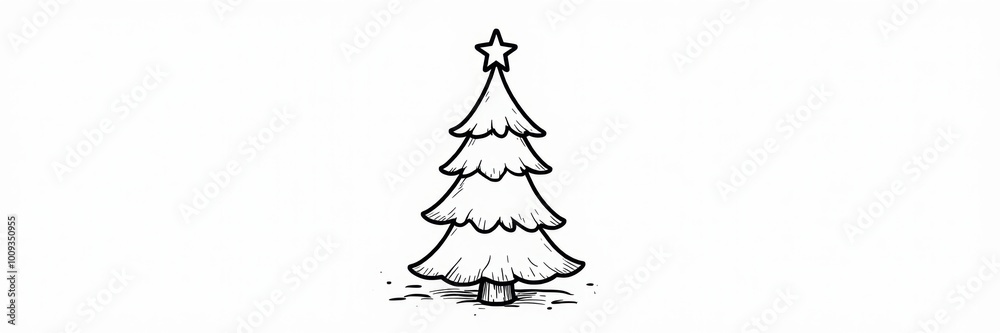 Fototapeta premium A delightful, simple Christmas tree illustration perfect for children's coloring pages, encouraging creativity and festive spirit.