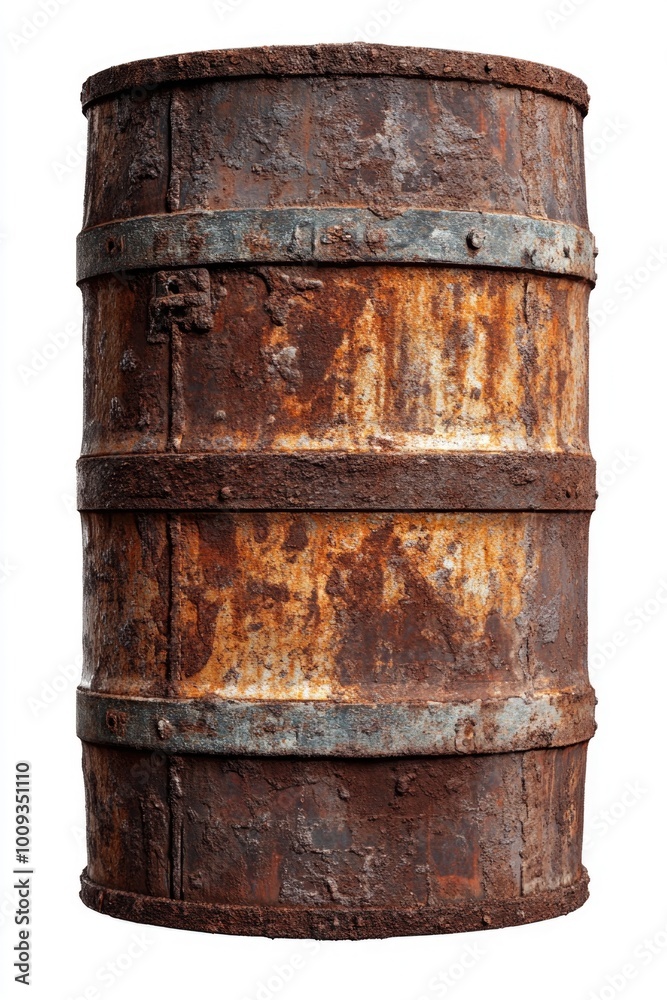 Fototapeta premium A rusty metal barrel on a white background