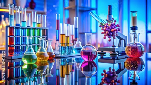 Laboratory testing for COVID-19 with equipment, vials, and diagnostic tools on sterile surface
