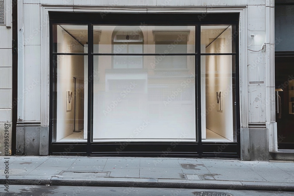 A blank white shop window mockup gate french window bay window. A blank white shop window mockup gate french window bay window.