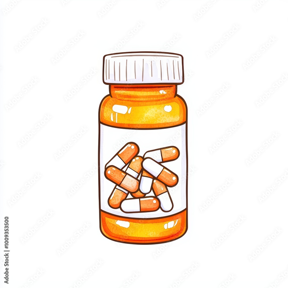 Illustration of a medicine bottle filled with capsules, perfect for health-related designs. Illustration of a medicine bottle filled with capsules, perfect for health-related designs.