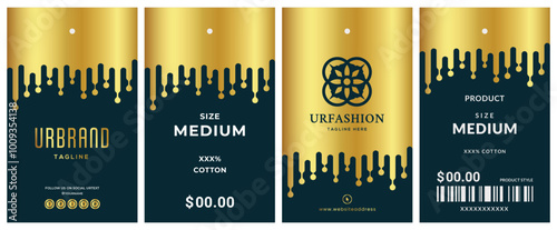 Golden gradient color luxurious clothing hang tag clothing design with a price tag for gorgeous garments product packaging label.