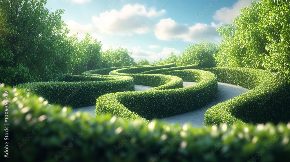 Lush green maze surrounded by vibrant foliage Lush green maze surrounded by vibrant foliage
