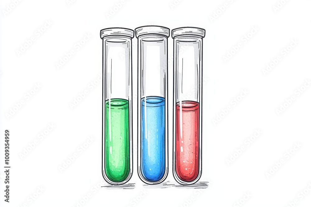 Three test tubes filled with vibrant colored liquids on a white isolate background.