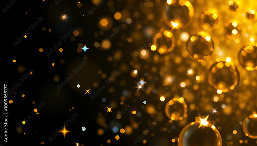 A mesmerizing scene of floating gold and silver glitter particles against a deep dark background A mesmerizing scene of floating gold and silver glitter particles against a deep dark background