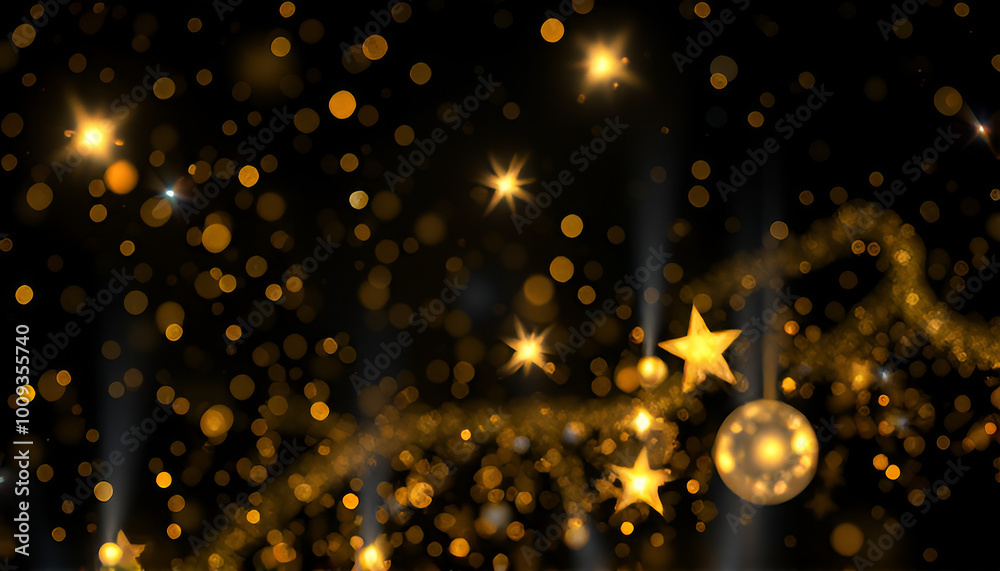 Obraz premium A mesmerizing scene of floating gold and silver glitter particles against a deep dark background