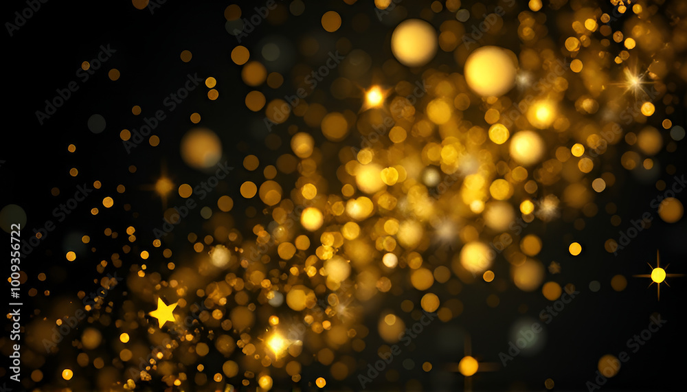A mesmerizing scene of floating gold and silver glitter particles against a deep dark background A mesmerizing scene of floating gold and silver glitter particles against a deep dark background