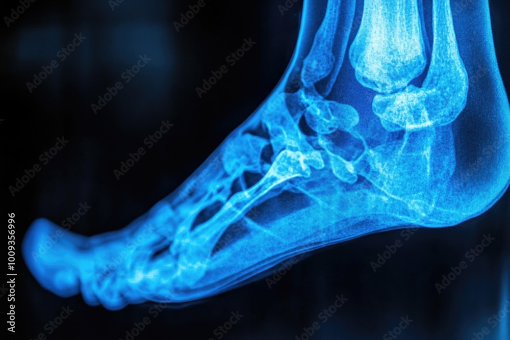 A close-up view of a human foot with an X-ray, ideal for medical or educational purposes