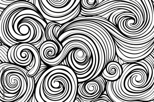 Coloring book illustration of abstract swirling patterns in pastel tones for creative expression