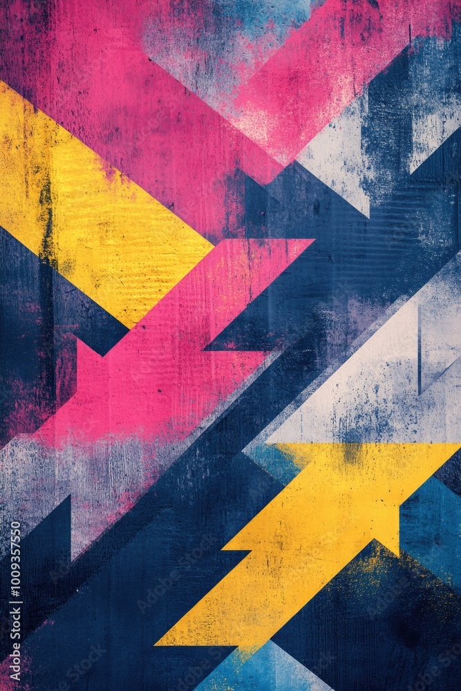 Naklejka premium A vibrant mural on a wall with abstract shapes and patterns