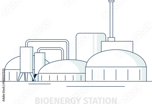 Bioenergy station. Ecological environment technology line icon