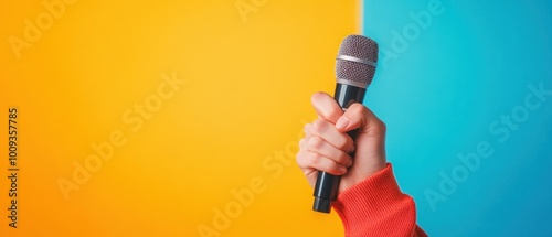 A hand gripping a microphone, the power of voice.