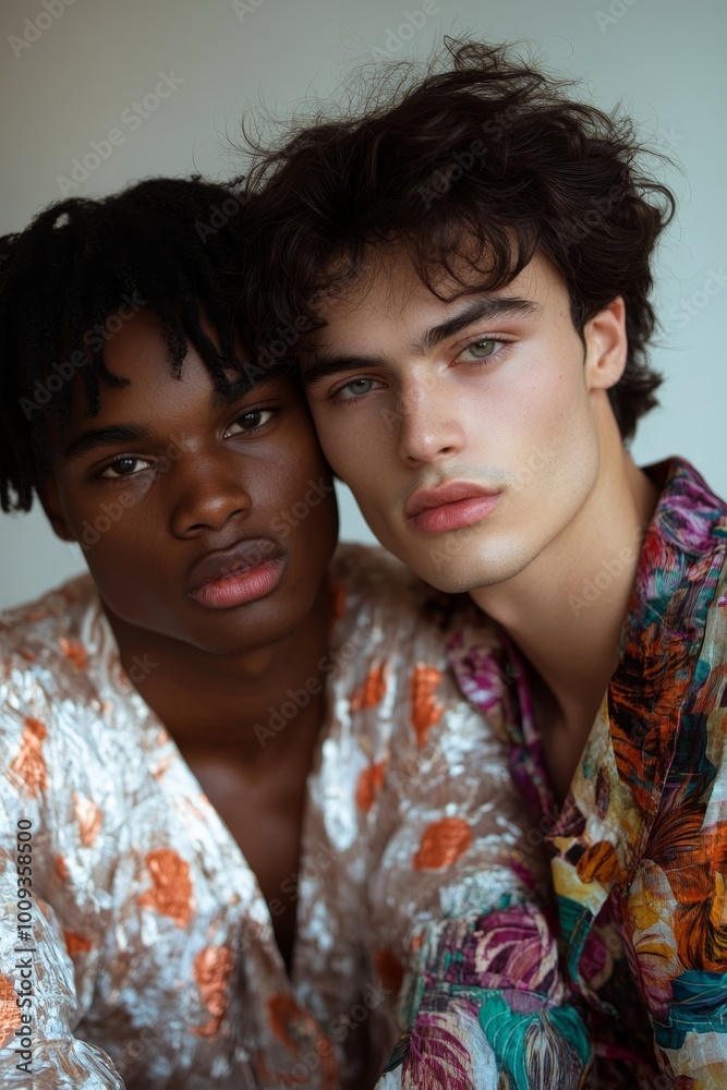 LGBTQ+ couple posing in a studio, Generative AI LGBTQ+ couple posing in a studio, Generative AI