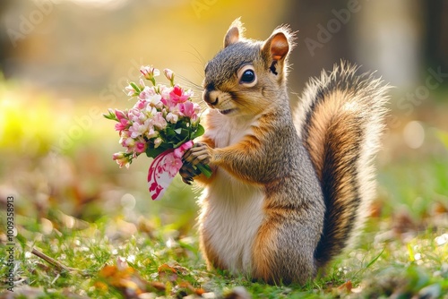 A squirrel holding a card with a heart on it, generative ai image