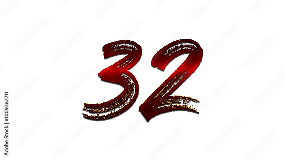 3D blood red number design of 32 on white background. 3D blood red number design of 32 on white background.