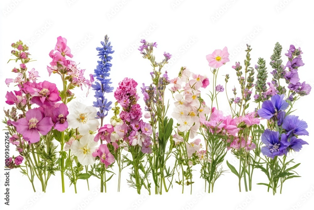 Naklejka premium A bouquet of colorful flowers against a clean white backdrop