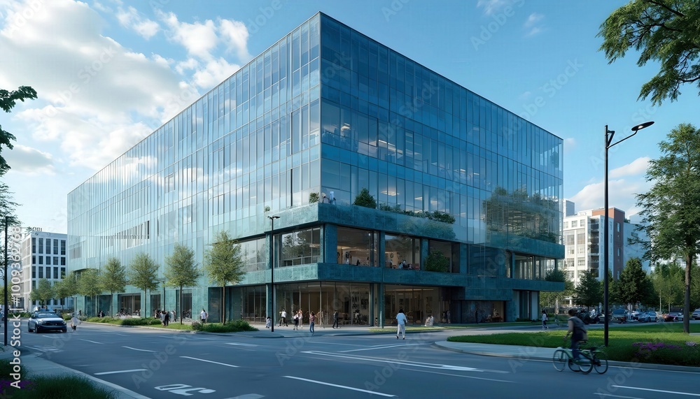 A high-tech office building with glass walls and cutting-edge design, showcasing a modern and transparent workspace that fosters collaboration and innovation. A high-tech office building with glass walls and cutting-edge design, showcasing a modern and transparent workspace that fosters collaboration and innovation.