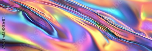 A holographic rainbow background, with light reflections creating an iridescent sheen