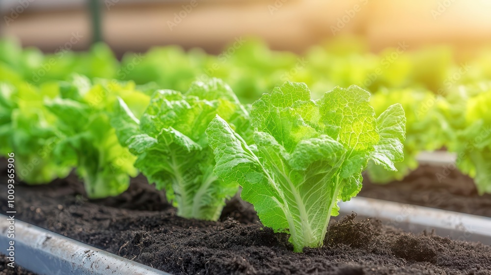 Smart indoor farm with layered soil beds growing organic vegetables under automated lighting and moisture systems Smart indoor farm with layered soil beds growing organic vegetables under automated lighting and moisture systems