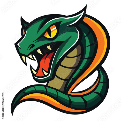 Snake vector, Snake logo, cobra head snake illustration, Aggressive Snake Open Its Mouth Widely Shows Its Fangs and Tongue