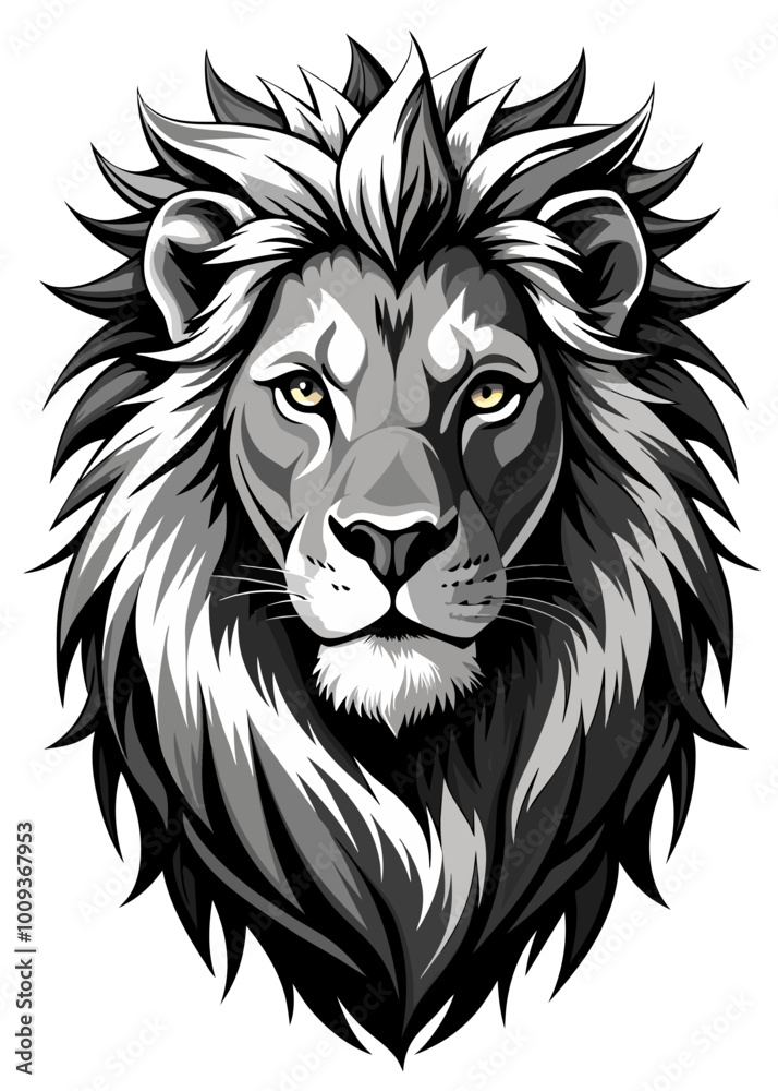 Black and grey ink painting beautiful lion Black and grey ink painting beautiful lion