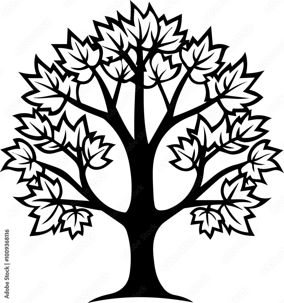 Maple Tree Black Outline Vector Icon for Simple and Elegant Environmental Designs, Svg, Png, Transparent background 